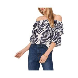 SAM AND JESS Womens Off the Shoulder Peplum Blouse, Blue, NWT